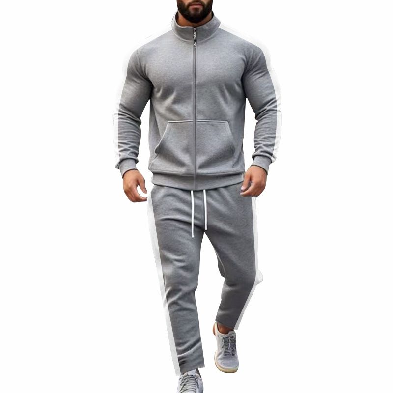 Men's sports suit 2 sets Slim fall fashion collar cardigan running sports zipper two-piece men's clothingTwo-Piece Outfits