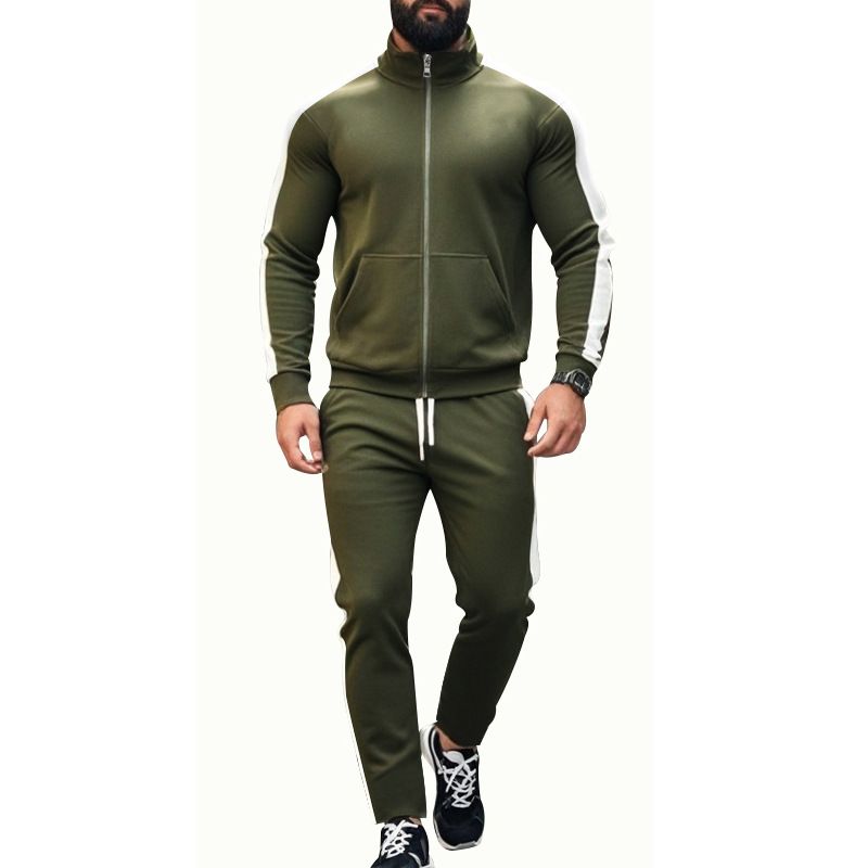 Men's sports suit 2 sets Slim fall fashion collar cardigan running sports zipper two-piece men's clothingTwo-Piece Outfits