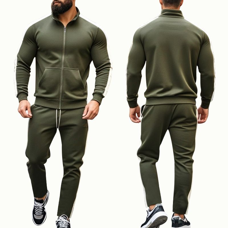 Men's sports suit 2 sets Slim fall fashion collar cardigan running sports zipper two-piece men's clothingTwo-Piece Outfits