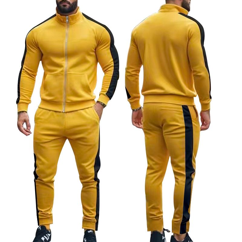 Men's sports suit 2 sets Slim fall fashion collar cardigan running sports zipper two-piece men's clothingTwo-Piece Outfits