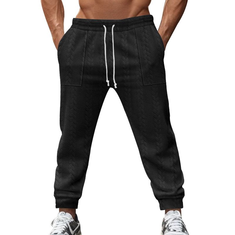 Fashion Lace-up Zipper Little Feet Pants For Men Drawstring Mid Waist Pants Autumn Casual Men Slim Knitted Cropped Trousers  Casual