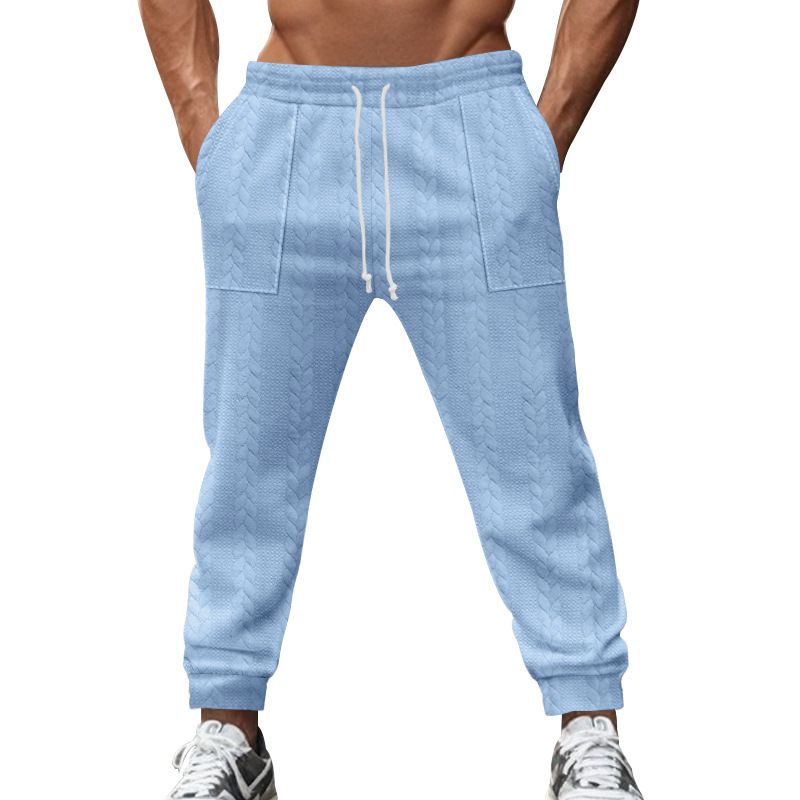 Fashion Lace-up Zipper Little Feet Pants For Men Drawstring Mid Waist Pants Autumn Casual Men Slim Knitted Cropped Trousers  Casual