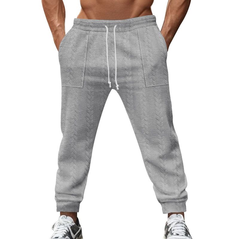 Fashion Lace-up Zipper Little Feet Pants For Men Drawstring Mid Waist Pants Autumn Casual Men Slim Knitted Cropped Trousers  Casual