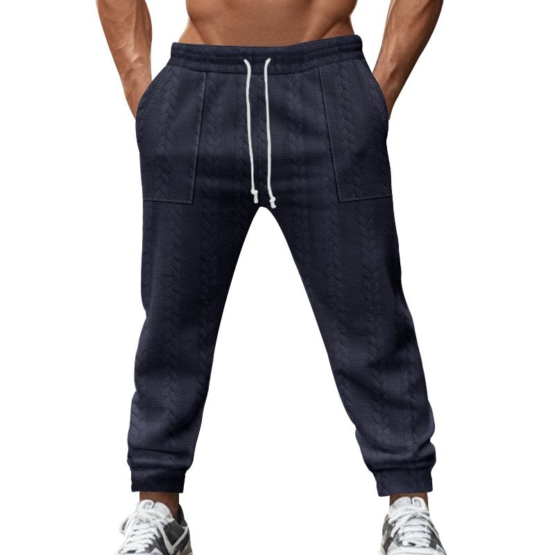 Fashion Lace-up Zipper Little Feet Pants For Men Drawstring Mid Waist Pants Autumn Casual Men Slim Knitted Cropped Trousers  Casual