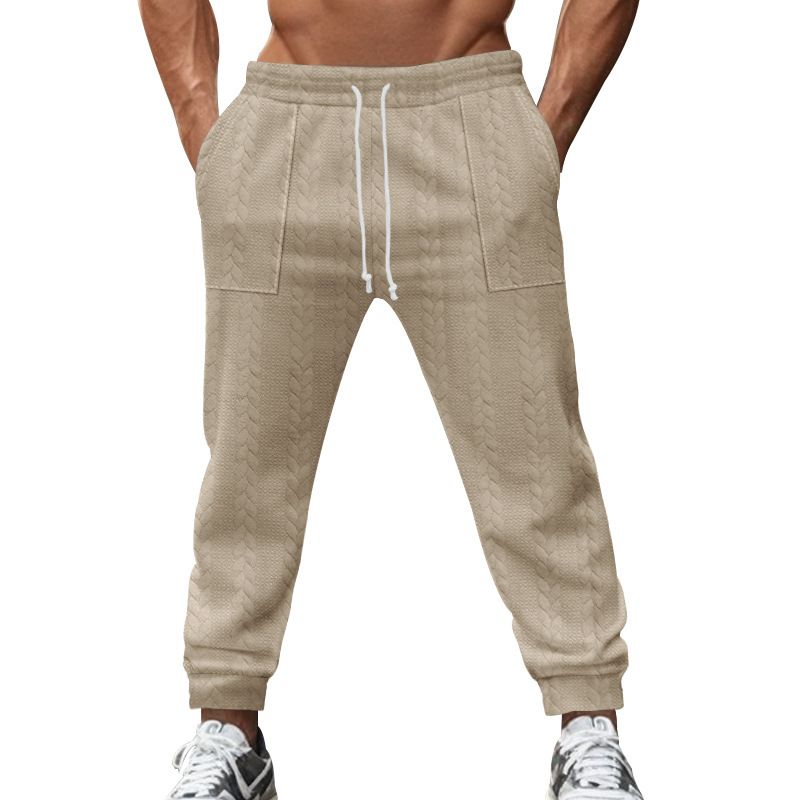 Fashion Lace-up Zipper Little Feet Pants For Men Drawstring Mid Waist Pants Autumn Casual Men Slim Knitted Cropped Trousers  Casual