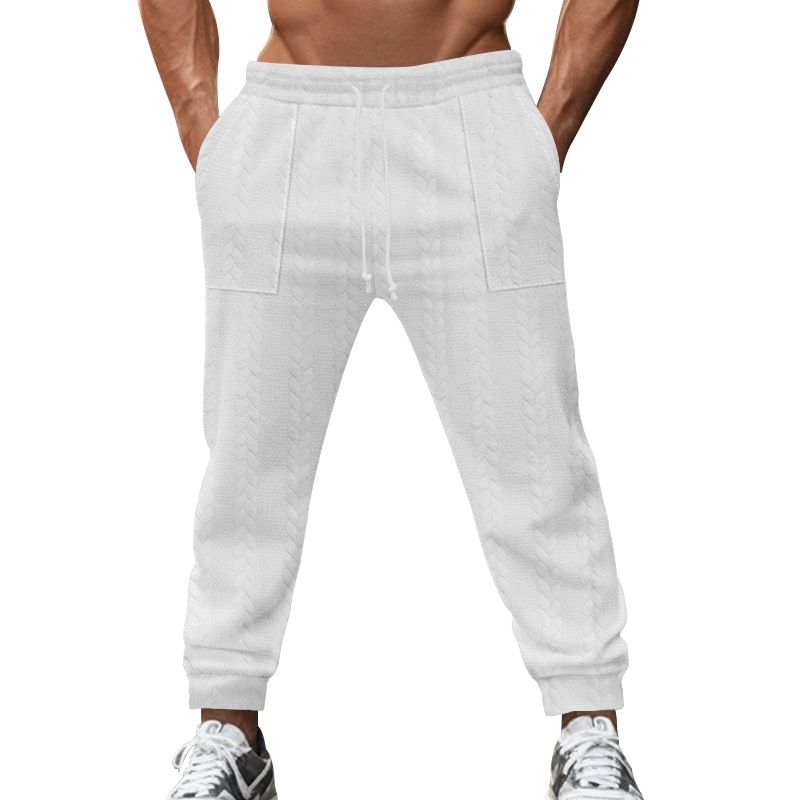 Fashion Lace-up Zipper Little Feet Pants For Men Drawstring Mid Waist Pants Autumn Casual Men Slim Knitted Cropped Trousers  Casual