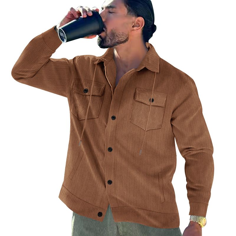 Spring and Autumn Casual Retro Multi Pocket Sports Men's Clothing Lapel Top Single-breasted Solid Color Slim-fit Jacket Coats