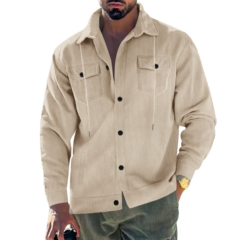 Spring and Autumn Casual Retro Multi Pocket Sports Men's Clothing Lapel Top Single-breasted Solid Color Slim-fit Jacket Coats