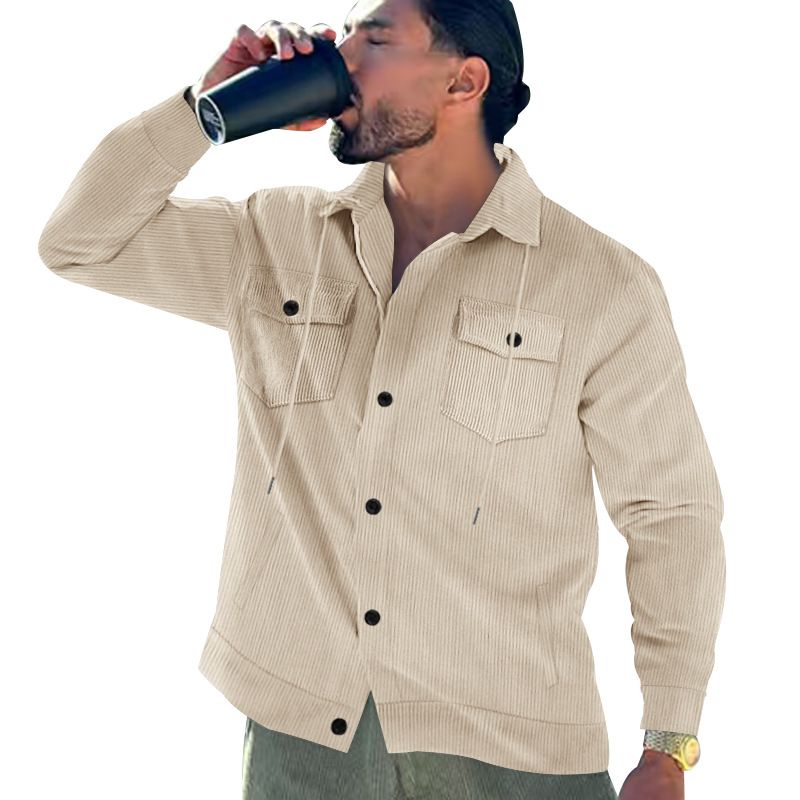 Spring and Autumn Casual Retro Multi Pocket Sports Men's Clothing Lapel Top Single-breasted Solid Color Slim-fit Jacket Coats