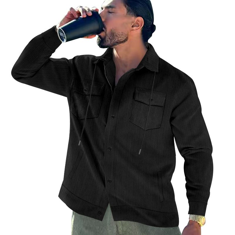 Spring and Autumn Casual Retro Multi Pocket Sports Men's Clothing Lapel Top Single-breasted Solid Color Slim-fit Jacket Coats