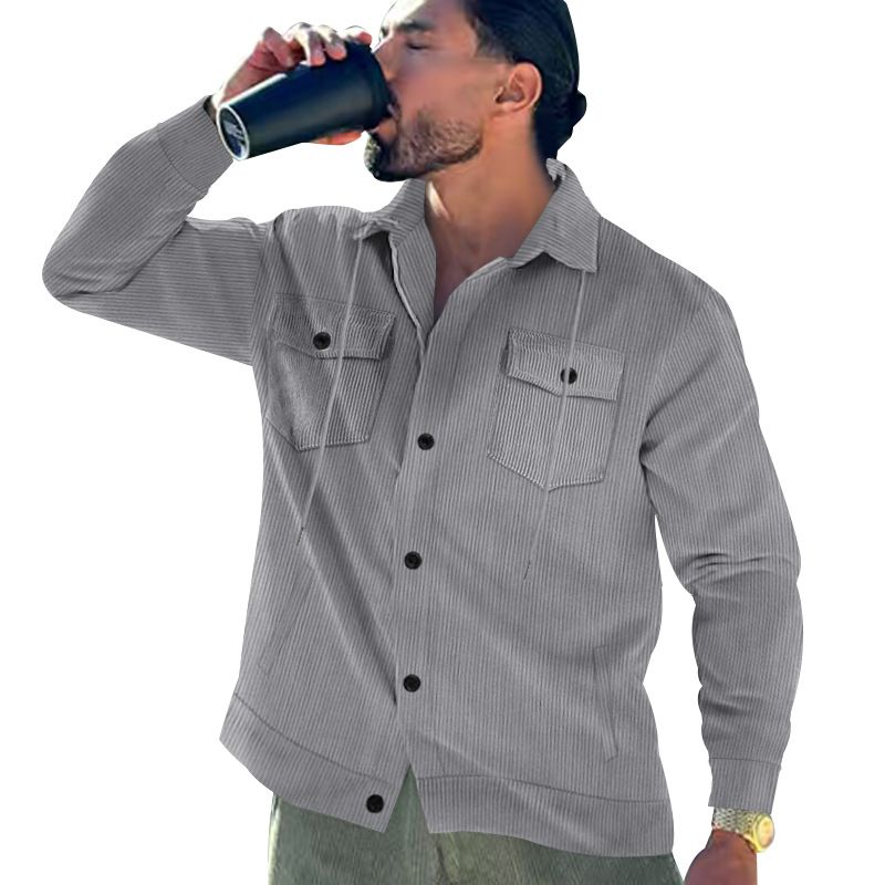 Spring and Autumn Casual Retro Multi Pocket Sports Men's Clothing Lapel Top Single-breasted Solid Color Slim-fit Jacket Coats