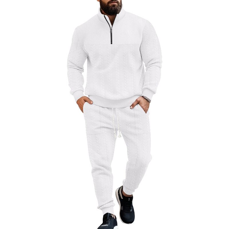 Knitted Men's Sweatsuits Clothing Set Fashion Soild V Neck T Shirt and Pant Sport Casual 2 Piece Jogger Tracksuits Set For Men Two-Piece Outfits