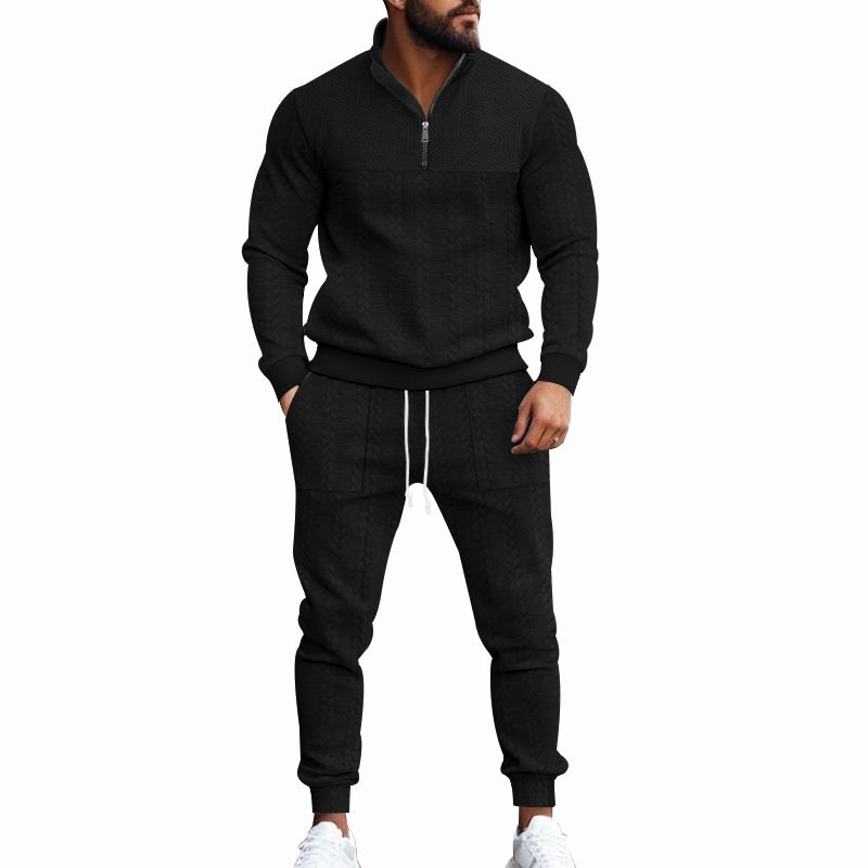 Knitted Men's Sweatsuits Clothing Set Fashion Soild V Neck T Shirt and Pant Sport Casual 2 Piece Jogger Tracksuits Set For Men Two-Piece Outfits