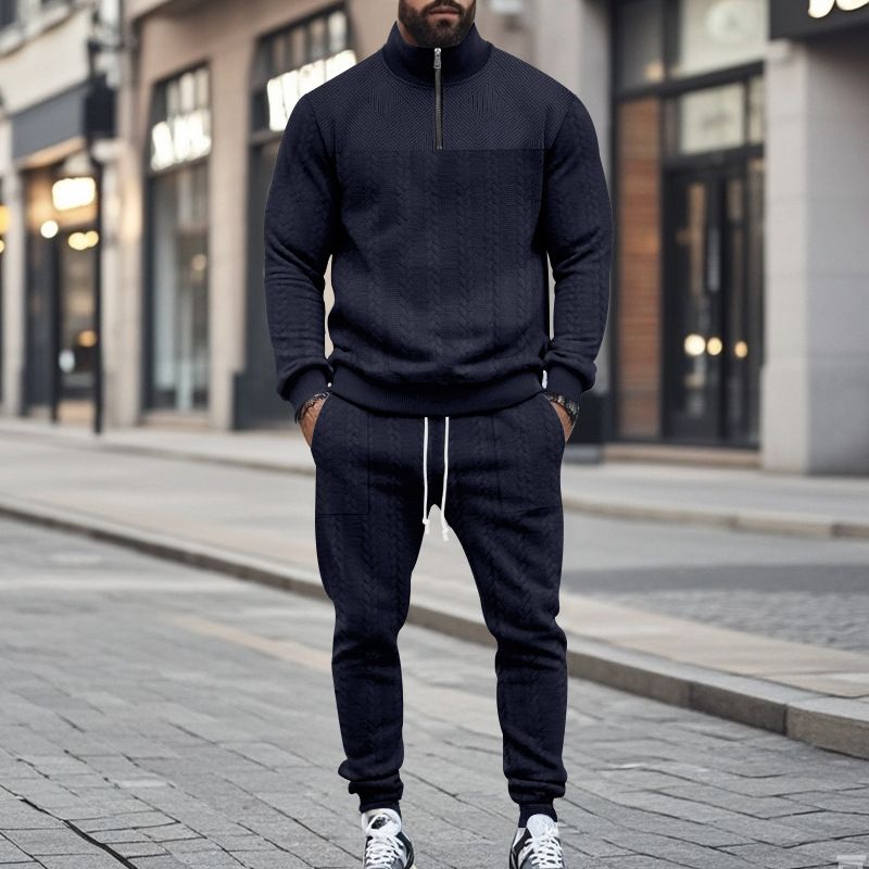 Knitted Men's Sweatsuits Clothing Set Fashion Soild V Neck T Shirt and Pant Sport Casual 2 Piece Jogger Tracksuits Set For Men Two-Piece Outfits
