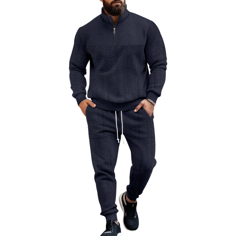 Knitted Men's Sweatsuits Clothing Set Fashion Soild V Neck T Shirt and Pant Sport Casual 2 Piece Jogger Tracksuits Set For Men Two-Piece Outfits