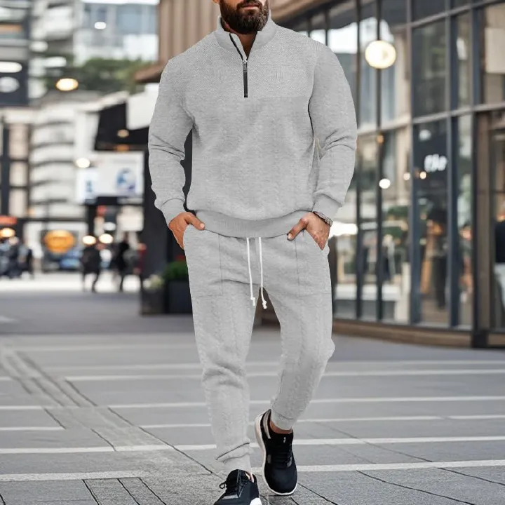 Knitted Men's Sweatsuits Clothing Set Fashion Soild V Neck T Shirt and Pant Sport Casual 2 Piece Jogger Tracksuits Set For Men Two-Piece Outfits
