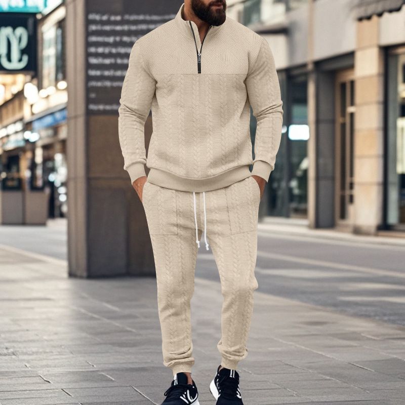 Knitted Men's Sweatsuits Clothing Set Fashion Soild V Neck T Shirt and Pant Sport Casual 2 Piece Jogger Tracksuits Set For Men Two-Piece Outfits