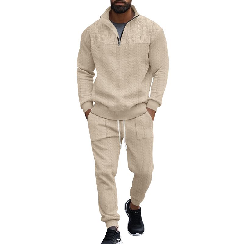 Knitted Men's Sweatsuits Clothing Set Fashion Soild V Neck T Shirt and Pant Sport Casual 2 Piece Jogger Tracksuits Set For Men Two-Piece Outfits