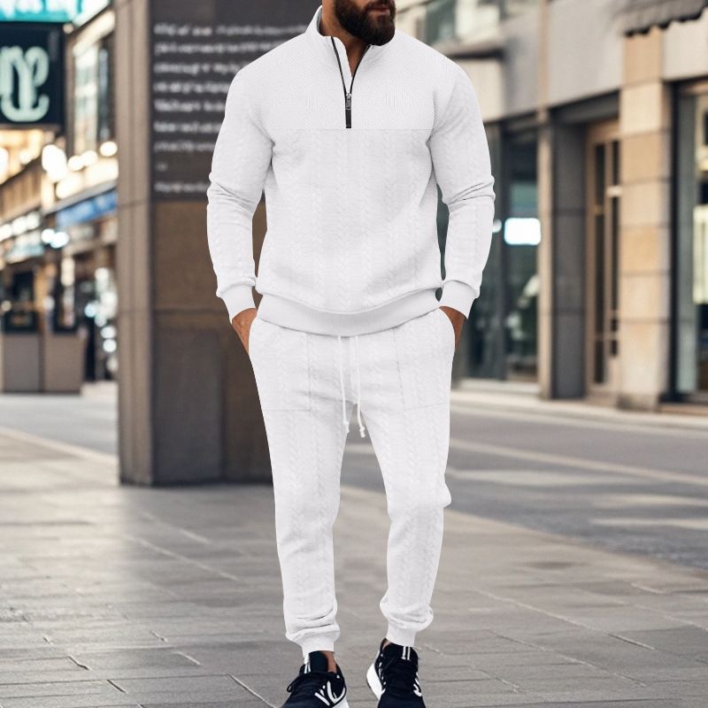 Knitted Men's Sweatsuits Clothing Set Fashion Soild V Neck T Shirt and Pant Sport Casual 2 Piece Jogger Tracksuits Set For Men Two-Piece Outfits