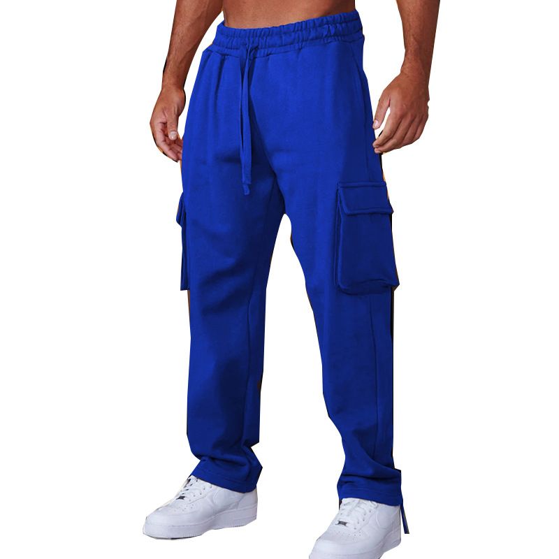 Custom Design Multi Pockets Drawstring Bottom Men's Fleece Sweatpants Cargo Pants  Casual