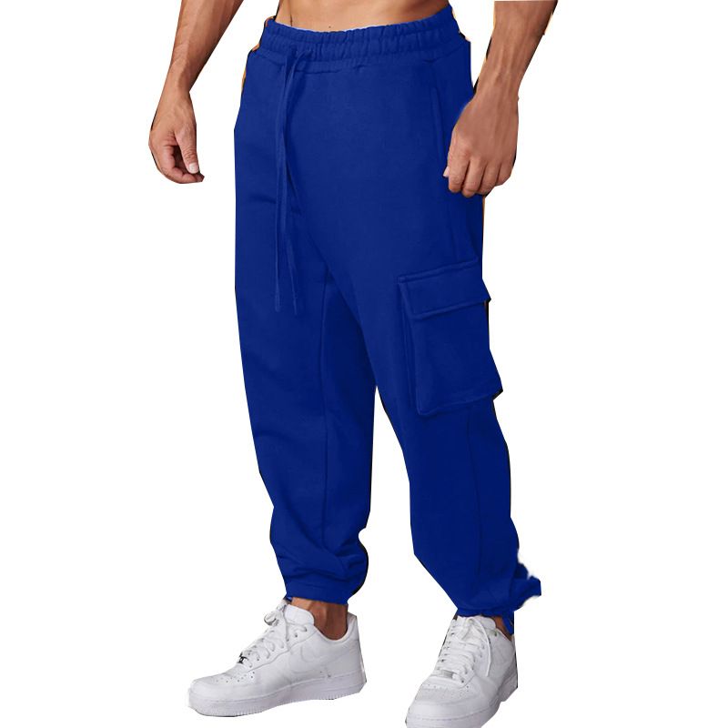 Custom Design Multi Pockets Drawstring Bottom Men's Fleece Sweatpants Cargo Pants  Casual