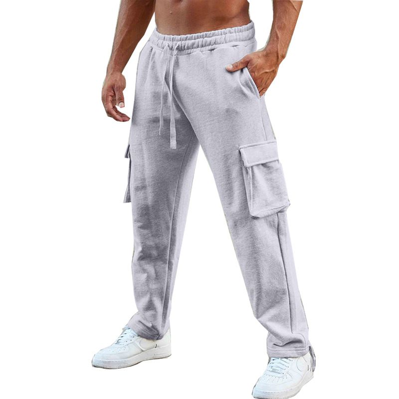 Custom Design Multi Pockets Drawstring Bottom Men's Fleece Sweatpants Cargo Pants  Casual