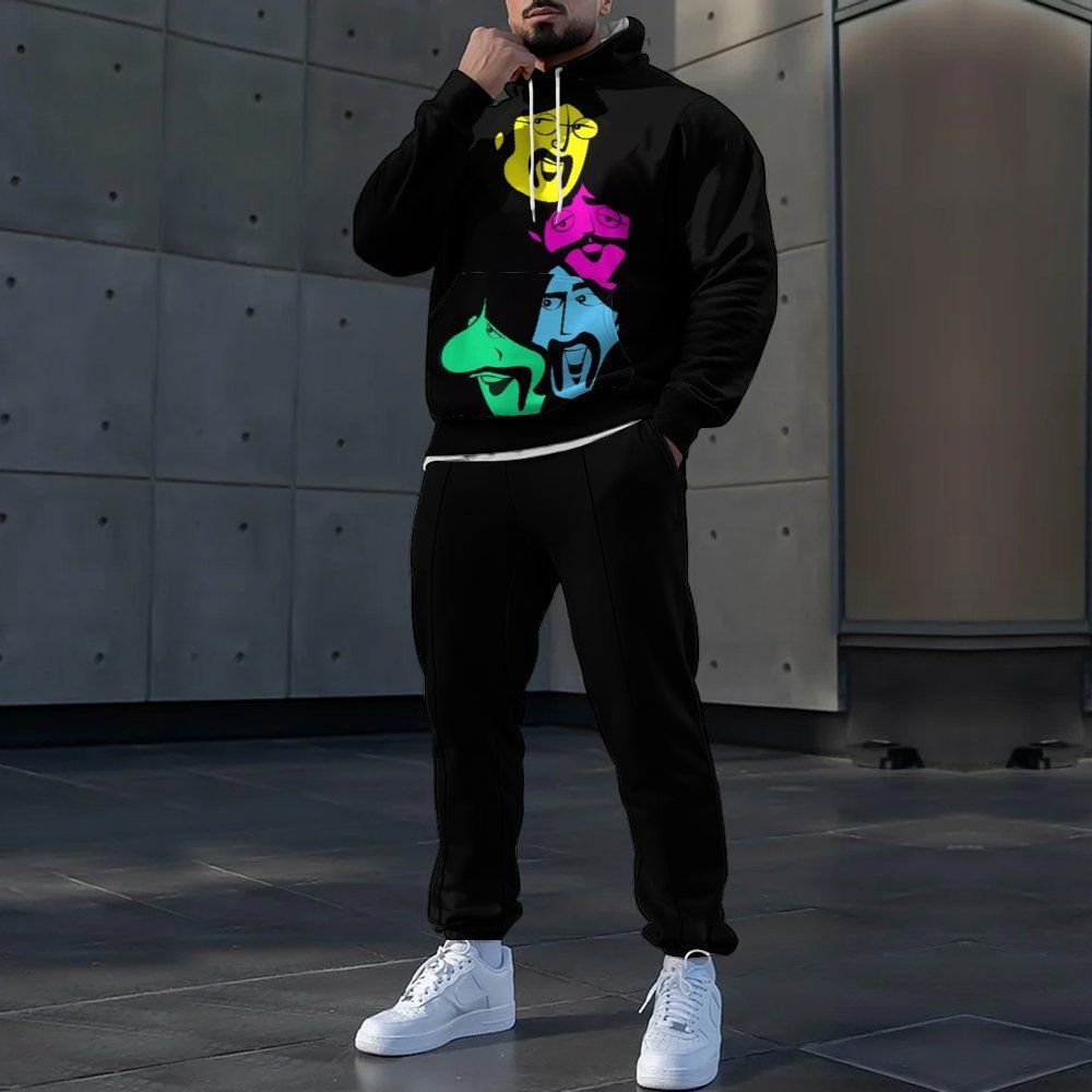 Manufacturer Custom Men's Hoodie Graffiti Phiz Graphic Fleece Fabric Long Sleeves Printed Logo Pullover Hoodies with Pocket  Two-Piece Outfits