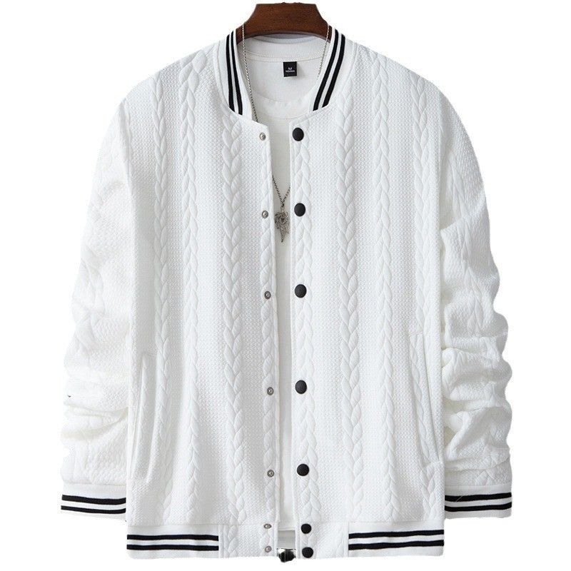 Men's baseball jersey knitted heavyweight jacquard stand up collar casual off shoulder single button jacket for men Coats