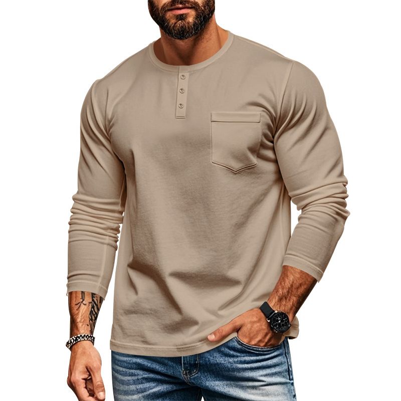 European and American men's long sleeve autumn and winter top round neck T-shirt slim fit breathable pullover casual base shirt  T-Shirts