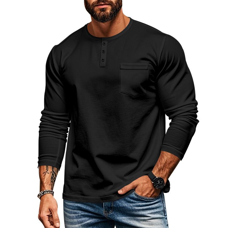European and American men's long sleeve autumn and winter top round neck T-shirt slim fit breathable pullover casual base shirt  T-Shirts