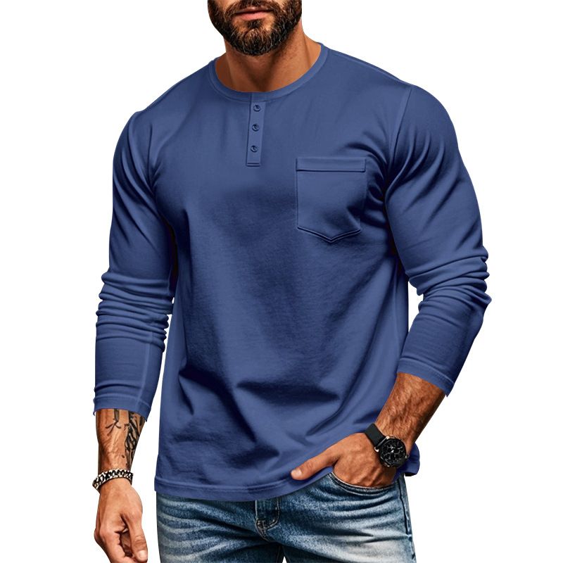 European and American men's long sleeve autumn and winter top round neck T-shirt slim fit breathable pullover casual base shirt  T-Shirts