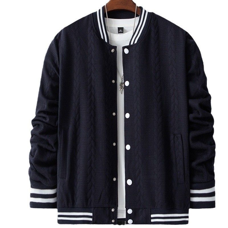 Men's baseball jersey knitted heavyweight jacquard stand up collar casual off shoulder single button jacket for men Coats