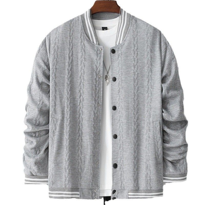 Men's baseball jersey knitted heavyweight jacquard stand up collar casual off shoulder single button jacket for men Coats