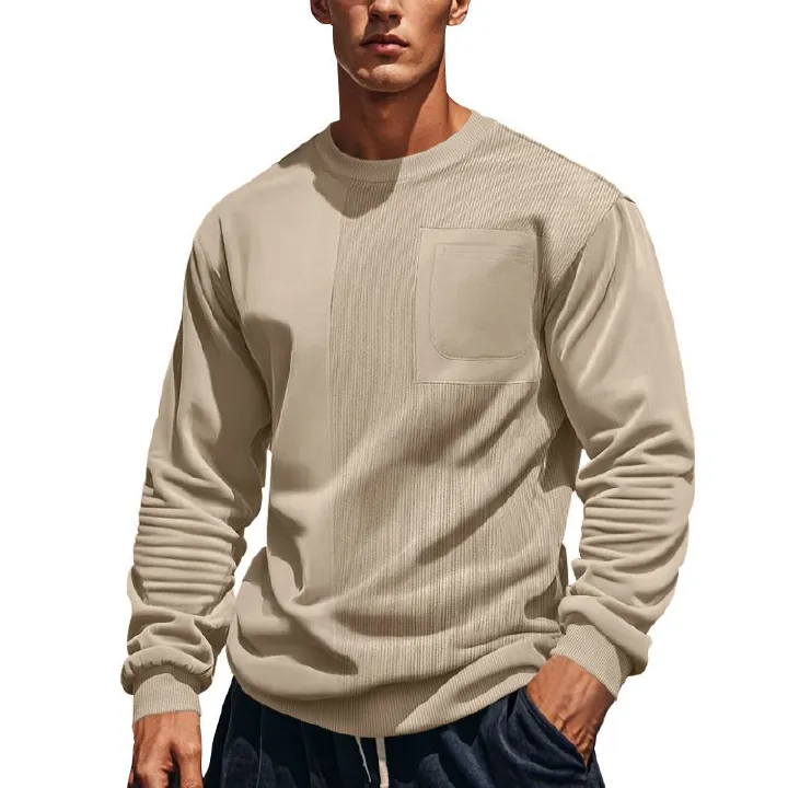 Men's Custom  2-Piece Corduroy Sportswear round Neck Long-Sleeved T-Shirt and Long Pants Casual Loose Sports Sweaters