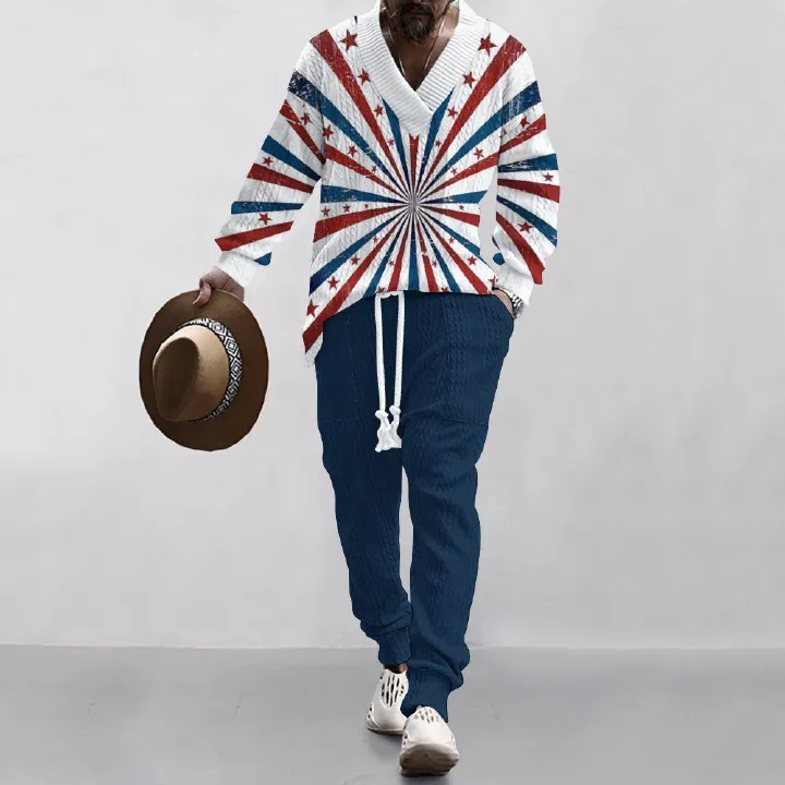 Men's Casual Style Spring Autumn Leisure Sports Suit High Quality Long Sleeve T-Shirt & Trousers with Fun Print Fashion Trend  Two-Piece Outfits