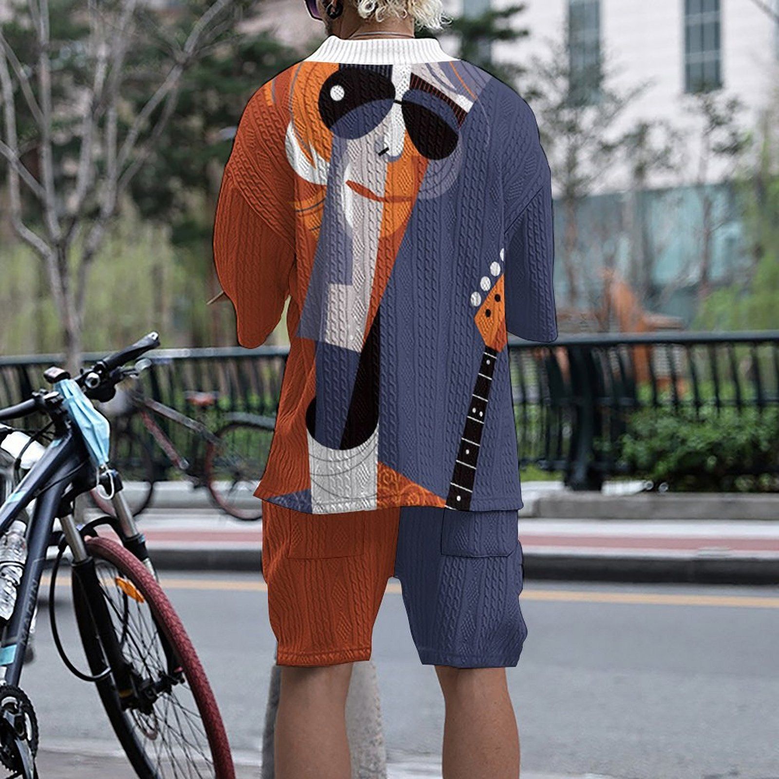 Men's Clothing White V Neck Printing Short Sleeve Top Matching Casual Shorts Summer Outdoor Sportswear 2 Piece Set  Two-Piece Outfits