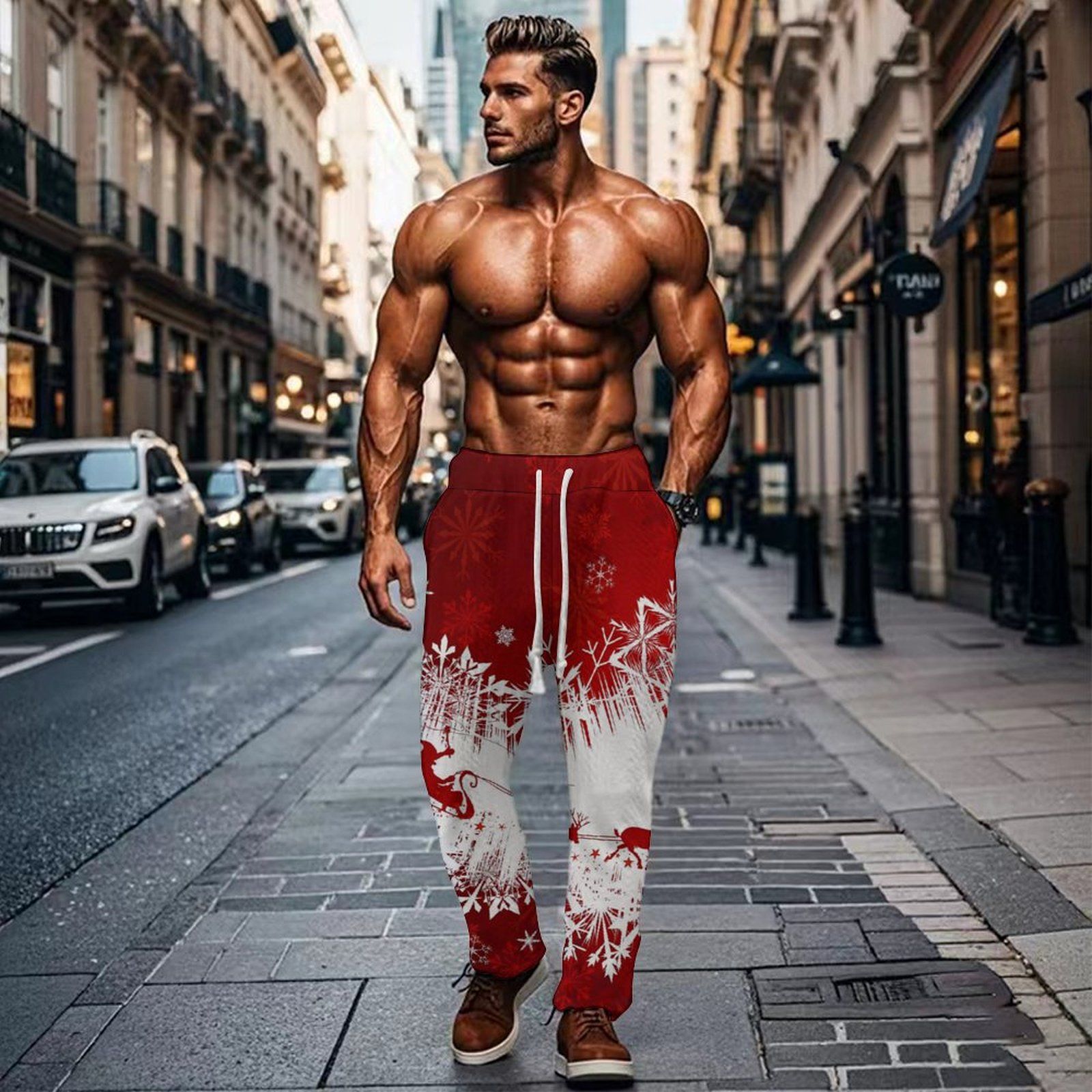 Custom Printing Pants for Christmas Day Ladies Casual Pant with Drawstring Waist Pant for Female Wholesale Supply- Casual