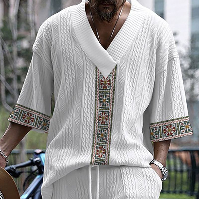 Hot-selling men's summer casual V-neck two-piece custom printed V-neck short-sleeved T-shirt shirt shorts men T-Shirts