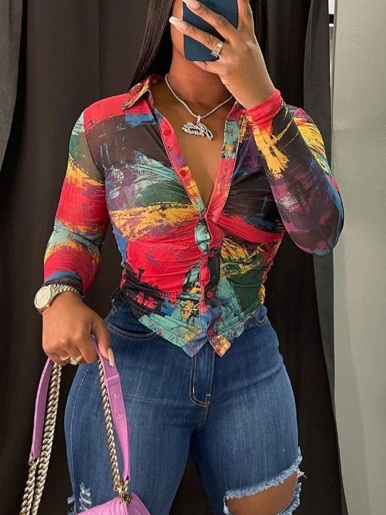 Ladies' sexy top with tight fitting and slimming temperamentLadies' sexy top with tight fitting and slimming temperamentHO Fashion Sexy Color Long Sleeve Button Deep V Spice Girl Top T-Shirts