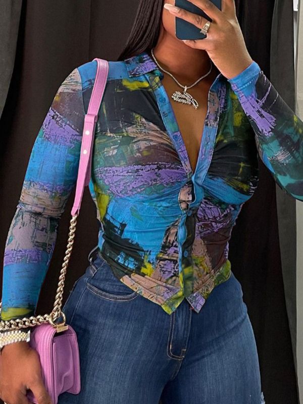 Ladies' sexy top with tight fitting and slimming temperamentLadies' sexy top with tight fitting and slimming temperamentHO Fashion Sexy Color Long Sleeve Button Deep V Spice Girl Top T-Shirts