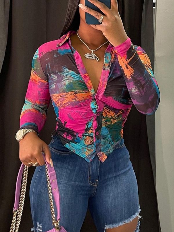 Ladies' sexy top with tight fitting and slimming temperamentLadies' sexy top with tight fitting and slimming temperamentHO Fashion Sexy Color Long Sleeve Button Deep V Spice Girl Top T-Shirts