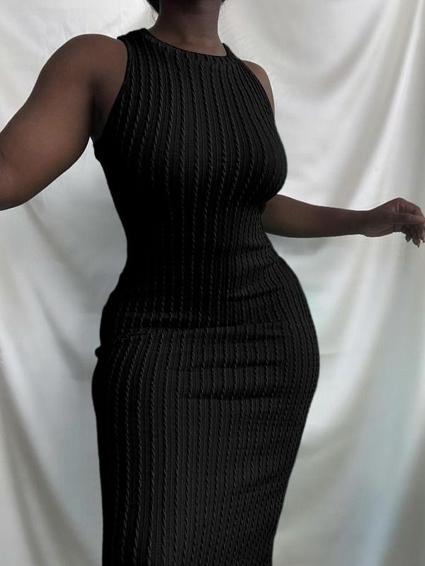 Fashion Solid Plain Casual Summer Knitting Sweater Knit Sleeveless Long Midi Sexy Bodycon Ladies Womens Dresses