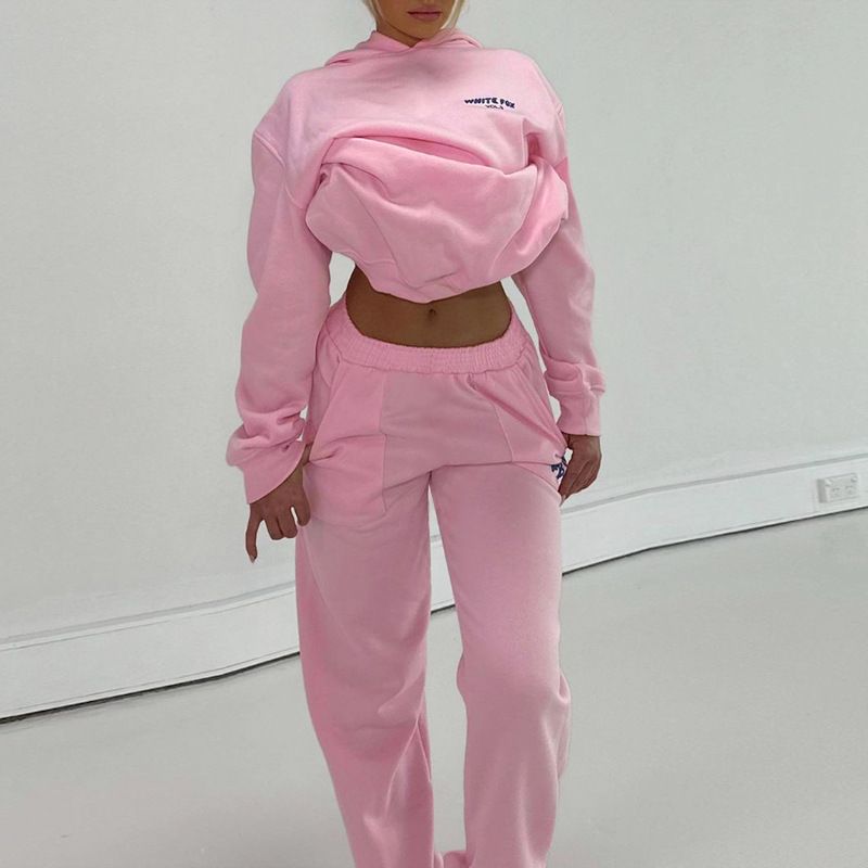 crop sweatshirt set women cotton cropped hoodie sweat suit track suit hoodieTwo-Piece Outfits