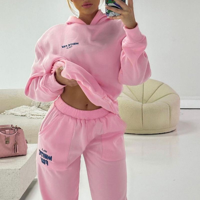crop sweatshirt set women cotton cropped hoodie sweat suit track suit hoodieTwo-Piece Outfits