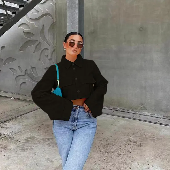 women long Sleeve crop tops Women's Professional and Elegant Workplace Outfitsnew style shirts Jackets  Coats