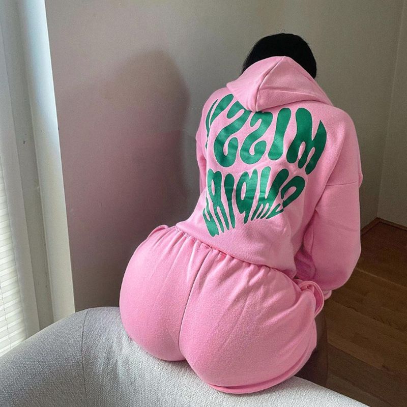 Spring and autumn new hoodie shorts set fashion sports long-sleeved hoodie sweatshirt two-piece setTwo-Piece Outfits