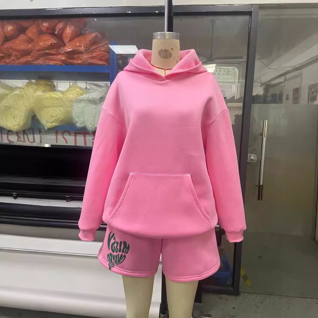 Spring and autumn new hoodie shorts set fashion sports long-sleeved hoodie sweatshirt two-piece setTwo-Piece Outfits