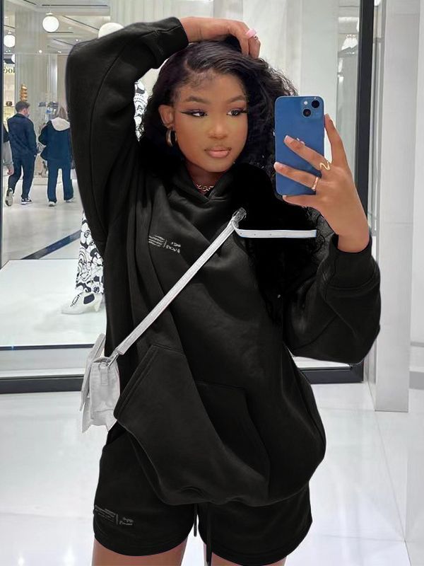 Fall Winter Sport Casual Training Jogging Wear Hoodie Set With Shorts Track Suit Jogger Set Outfit Track Suit Women 2 Piece Set Two-Piece Outfits