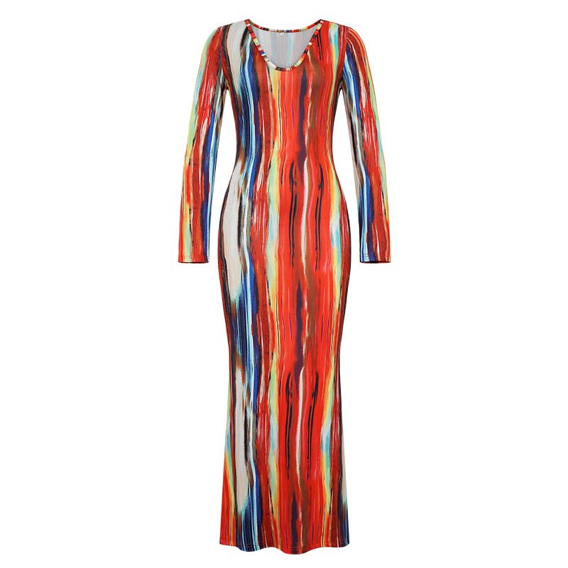 Hot Sale Long Sleeve Deep V Neck Knit Bodycon Backless Sundresses Plus Size Elegant Women Sun Dresses