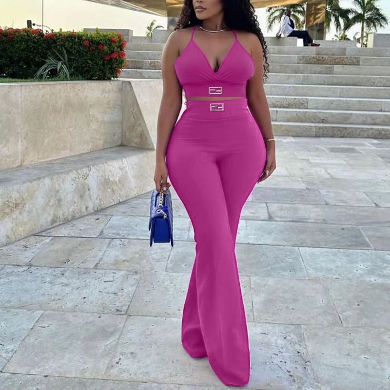 New Arrivals Sexy Bra Tube Top Matching Wide Leg Pants 2 Piece Set Ladies Street Fashion Baggy Trousers Two Piece SetTwo-Piece Outfits